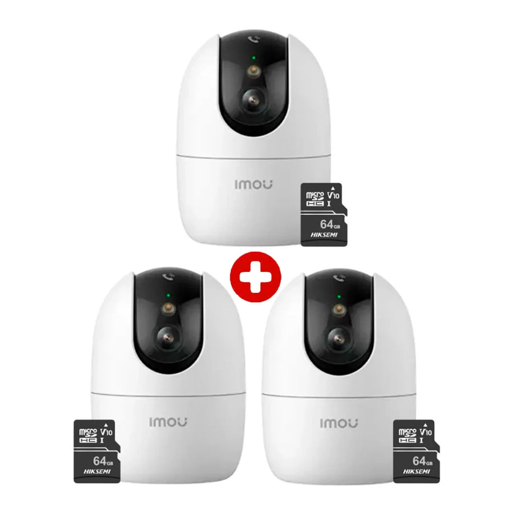 Kit 3 cámaras de seguridad Wi-Fi IMOU Ranger 2 Pro 3K 5MP + Micro SD 64GB, blanco