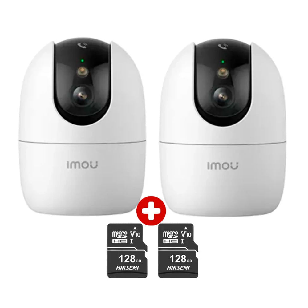 Kit 2 cámaras de seguridad IMOU, Wi-Fi, Ranger 2 Pro, 3K, 5MP, 360°, interior + Micro SD 128GB, blanco