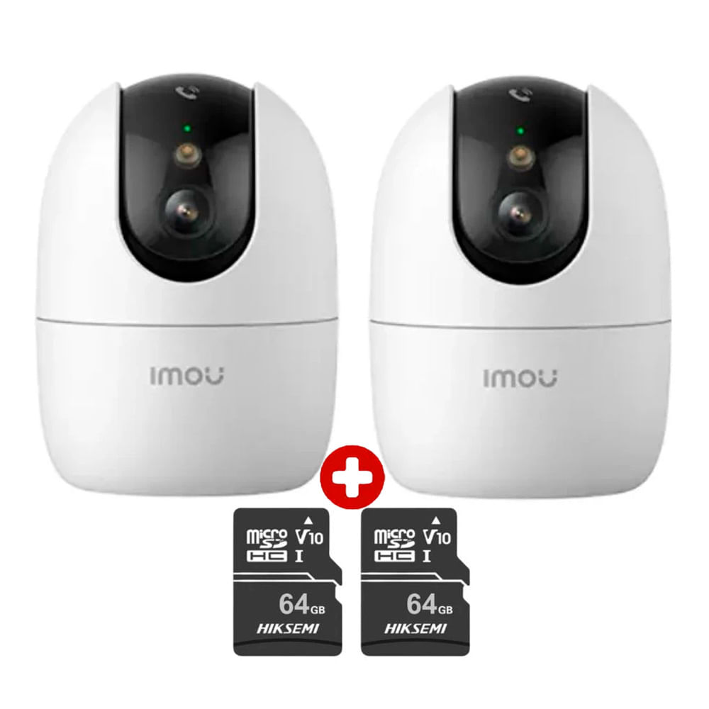 Kit 2 cámaras de seguridad IMOU, Wi-Fi, Ranger 2 Pro 3K 5MP 360° interior + Micro SD 64GB, blanco