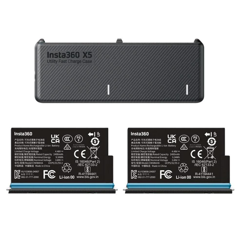 Combo cargador dual, con carga rápida + 2 baterías Insta360 X5 2400mAh de larga duración, negro