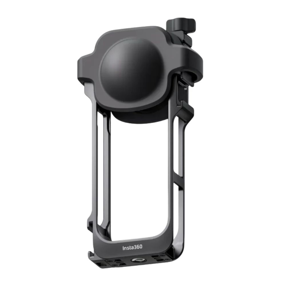 Marco de aluminio para Insta360 X5 ligero y resistente con monturas 1/4", zapata fría y capuchón de lente negro