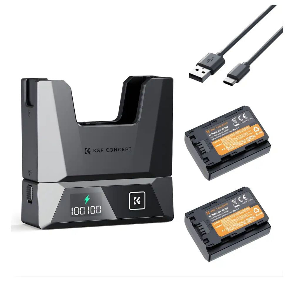Kit cargador K&F Concept KF28.0089 para NP-FZ100 + 2 baterías 2600mAh, carga rápida PD 18W