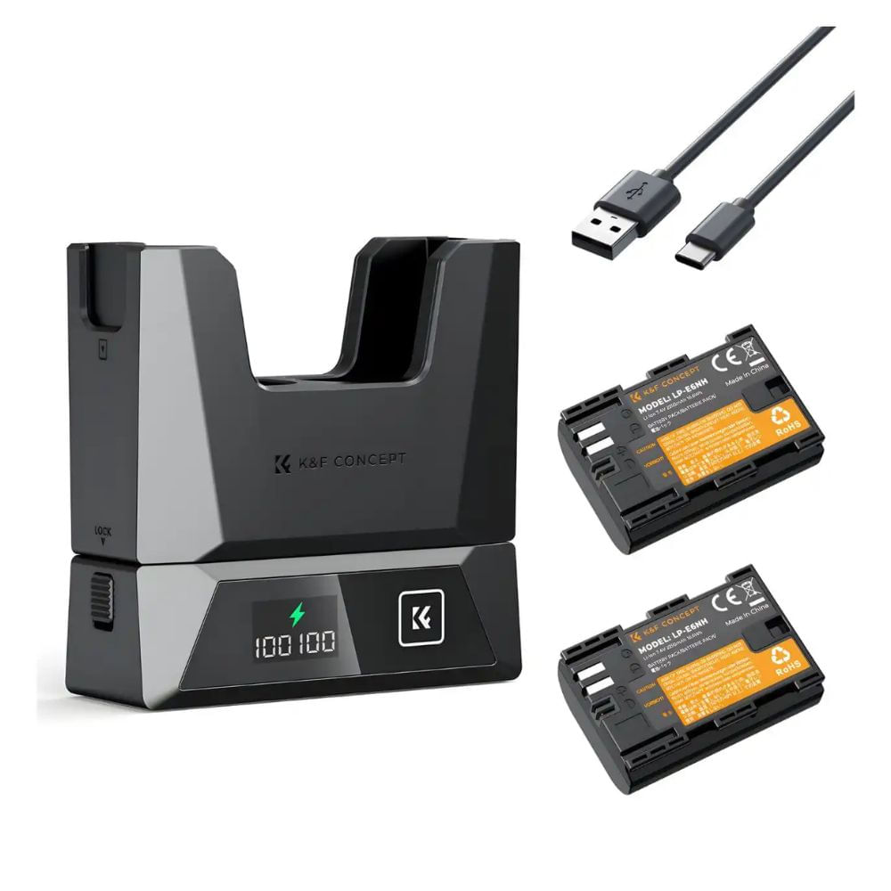 Kit cargador + 2 baterías K&F Concept KF28.0088 LP-E6NH 2600mAh, carga rápida PD 18W