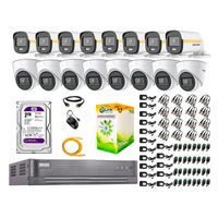 Kit de cámaras de seguridad Hikvision 16 cámaras, Full HD, fijo, audio, visión nocturna a color + disco duro de 2TB