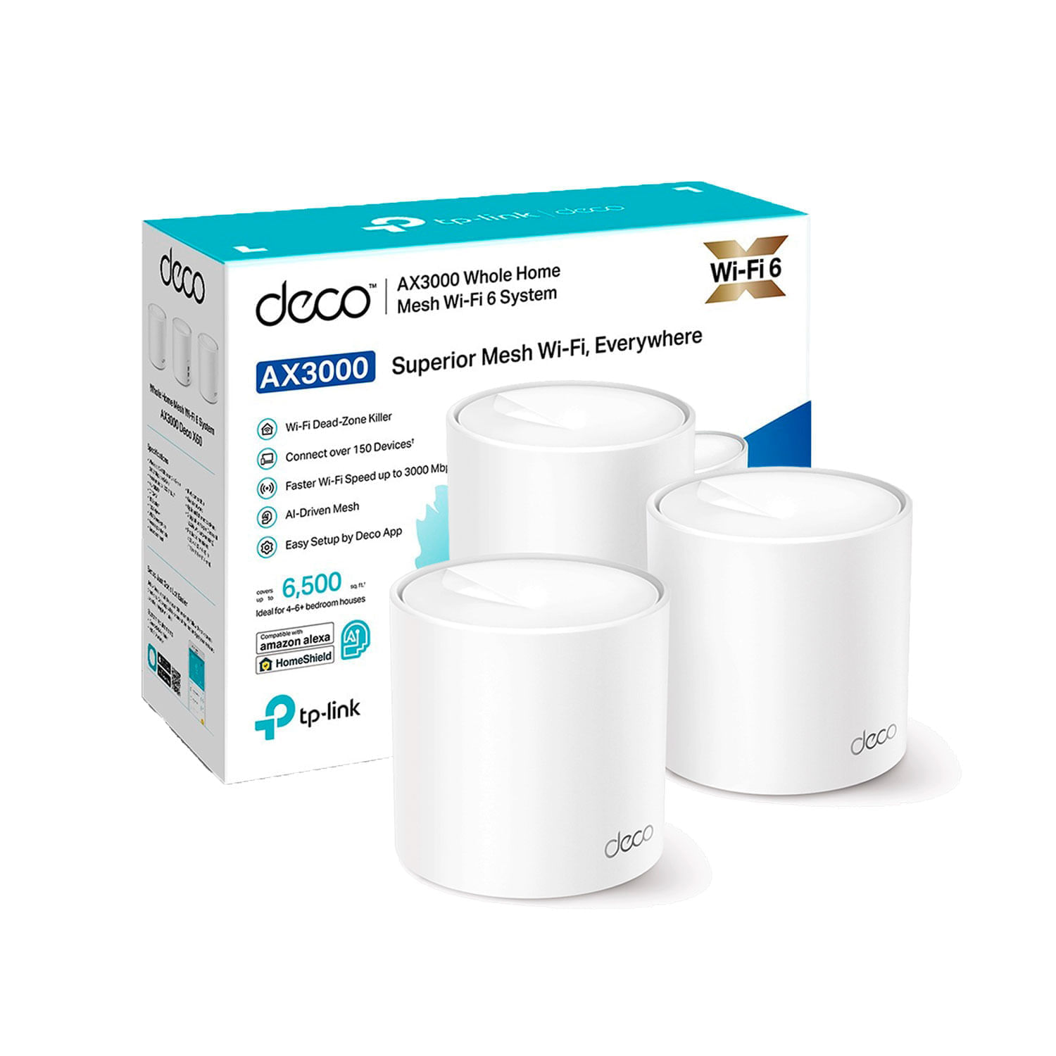 Imagen 1 del producto Sistema Wifi Mesh TP-Link Deco X50 Pack 3 Wi-Fi 6 AX3000, con HomeShield, Alexa y puertos Gigabit