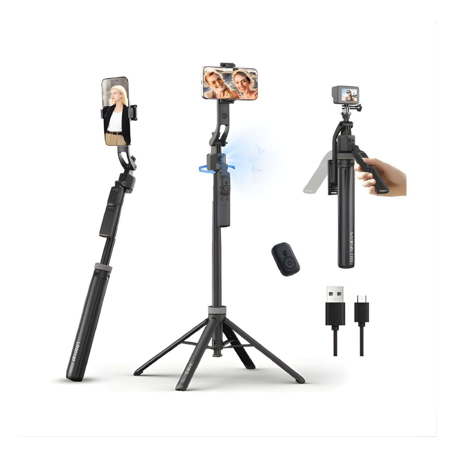 Imagen 2 del producto Trípode Ulanzi TT23 con seguimiento facial IA 360°, control por gestos, control remoto, bastón selfie extensible, negro