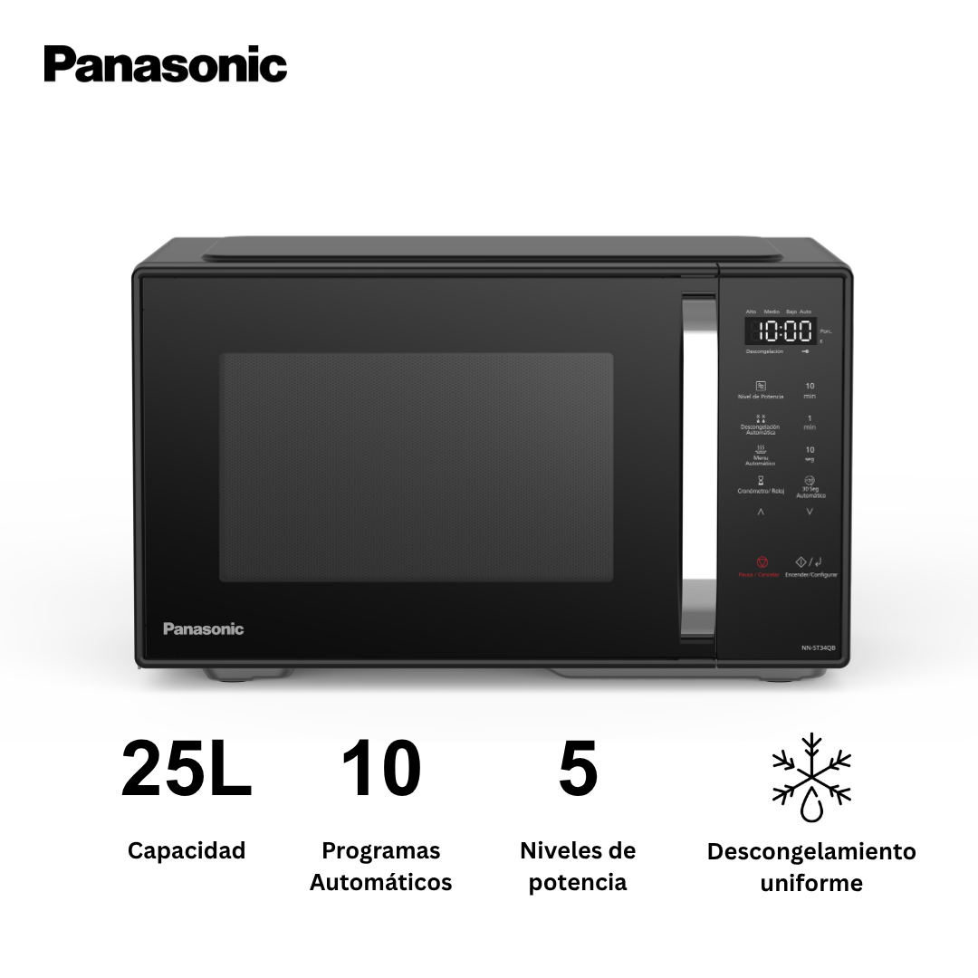 Imagen 2 del producto Microondas Panasonic 25 litros NN-ST34QBRPK con tecnología Inverter, descongelado automático, negro