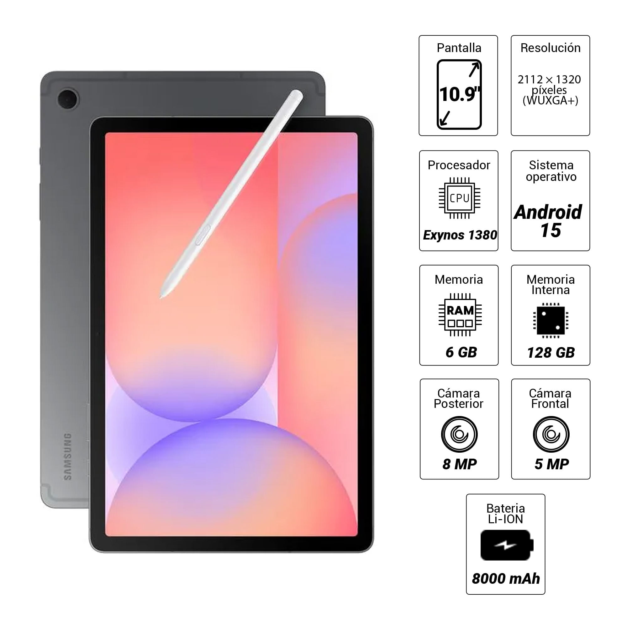 Imagen 2 del producto Tablet Samsung Tab S10 Lite 10.9"" 128GB, 6GB RAM, cámara principal 8MP y frontal 5MP, 8000 mAh, Android 15, gris
