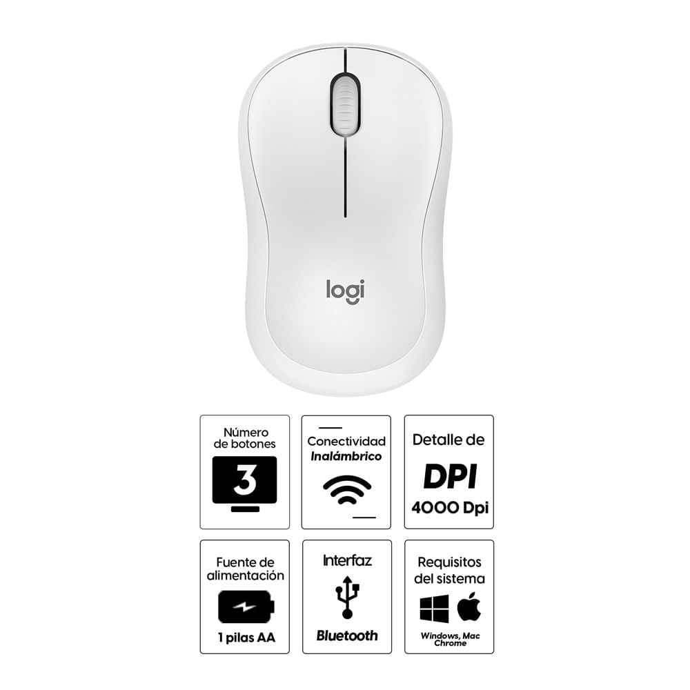 Imagen 2 del producto Mouse inalámbrico Logitech M240 silencioso, receptor usb, 4000 dpi, 3 botones, blanco (reempacado)