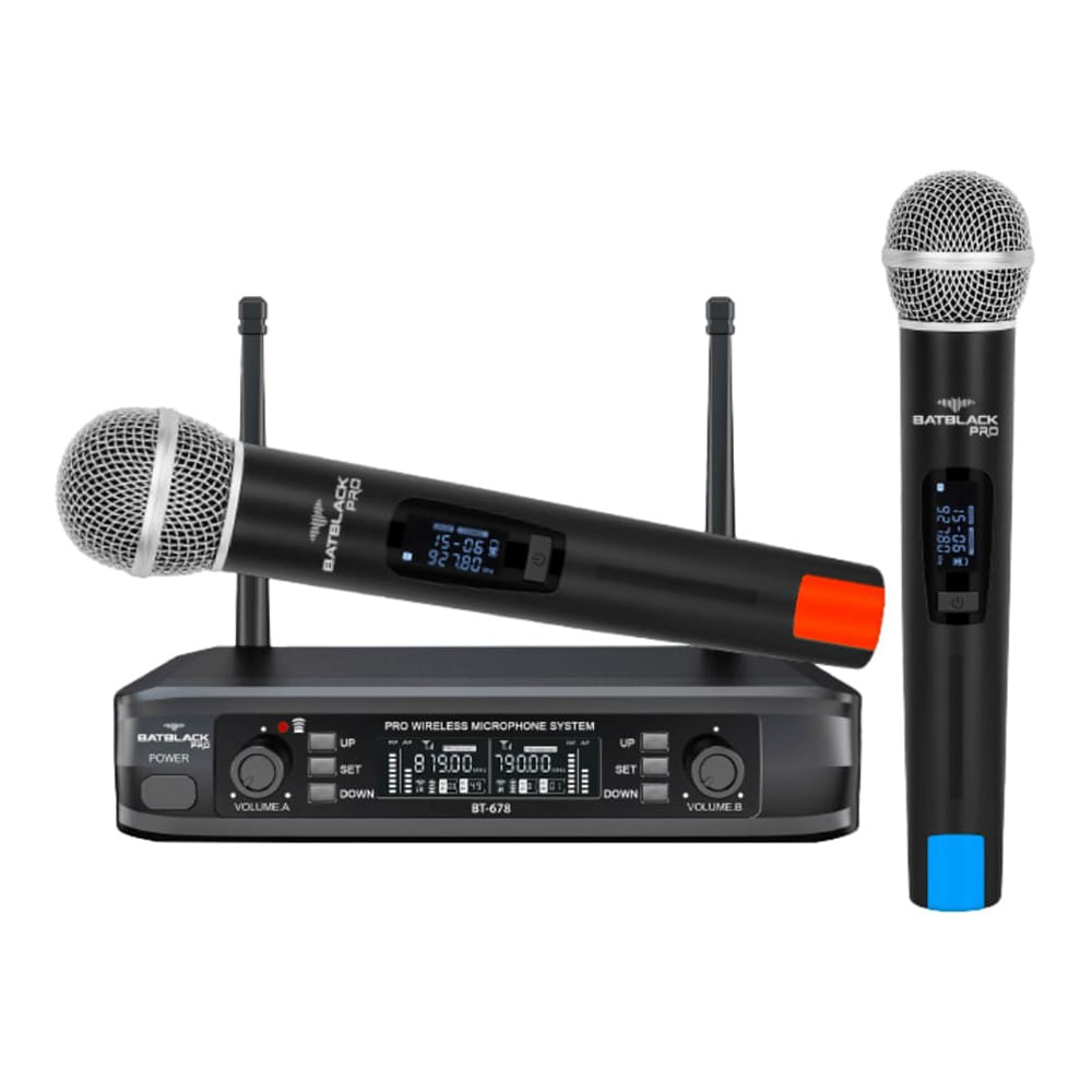 Imagen 1 del producto Micrófono inalámbrico Batblack BT-678 UHF VAR, receptor Base, x2 micrófonos