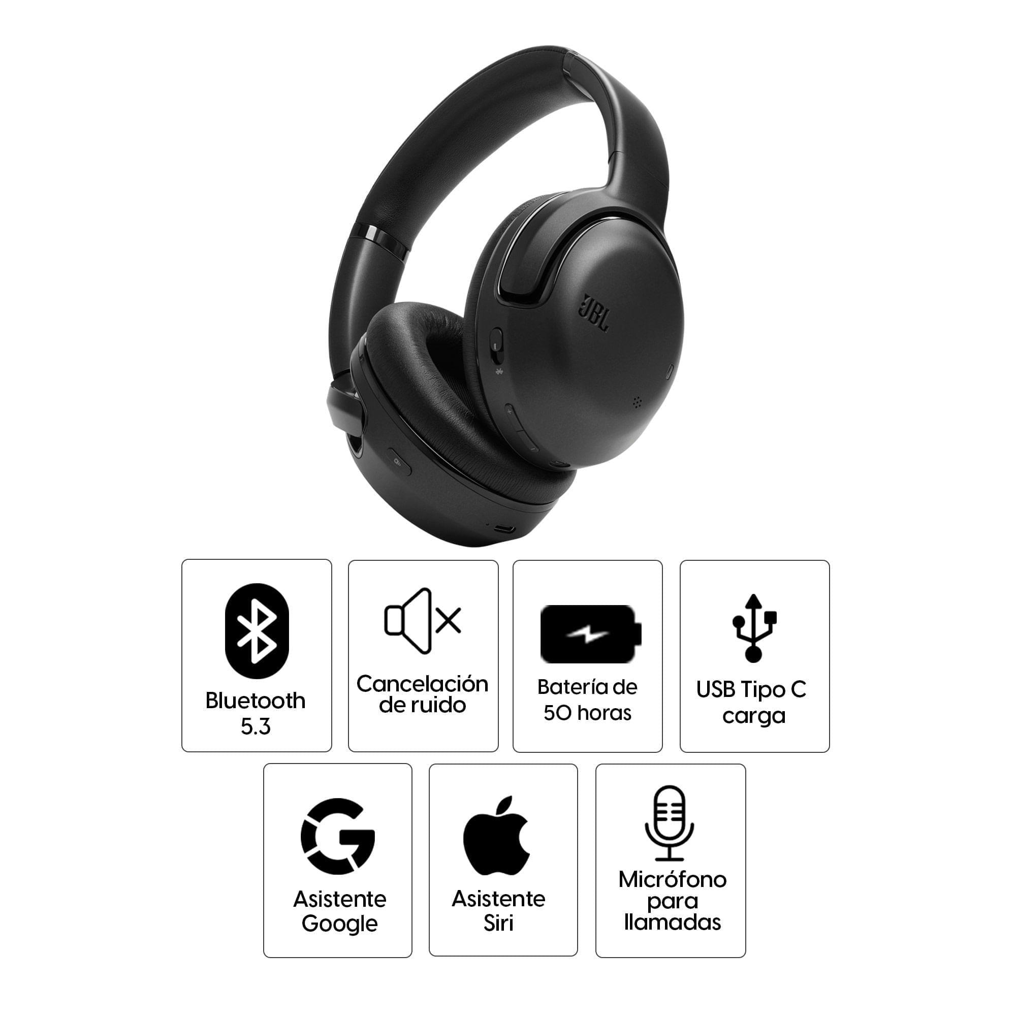 Imagen 2 del producto Audífonos con cancelación de ruido JBL Tour One M2 micrófono incorporado, máx. 50 horas, control de música y llamadas, negro (reempacado)
