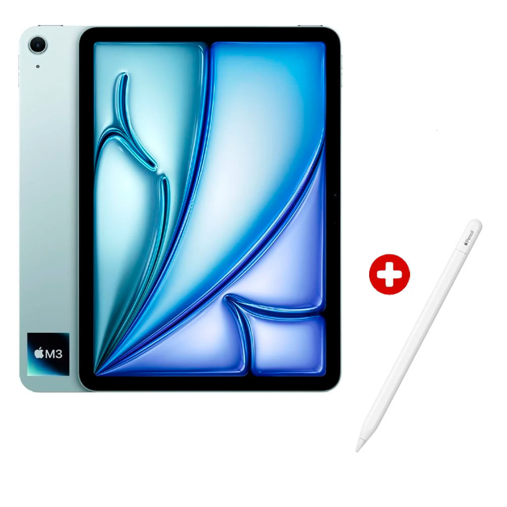 iPad Air 11" 128GB, 8GB RAM, cámara principal 12MP y frontal 12MP, 28.9 Wh, Chip M3, azul + Apple Pencil USB Tipo-C