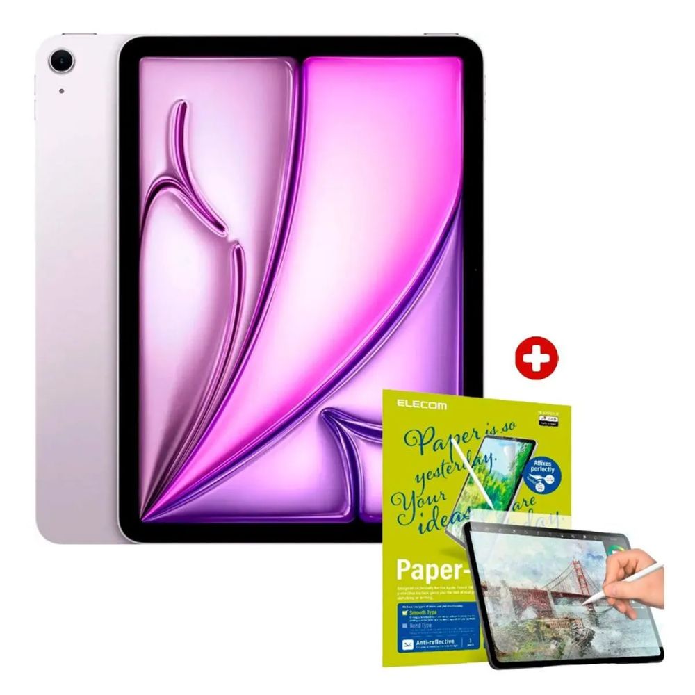 iPad Air 11" 128GB, 8GB RAM, cámara principal 12MP y frontal 12MP, 28.9 Wh, Chip M3, morado + Mica paperlike