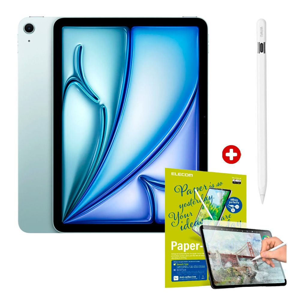 iPad Air 11" 128GB, 8GB RAM, cámara principal 12MP y frontal 12MP, 28.9 Wh, Chip M3, azul + Pencil genérico