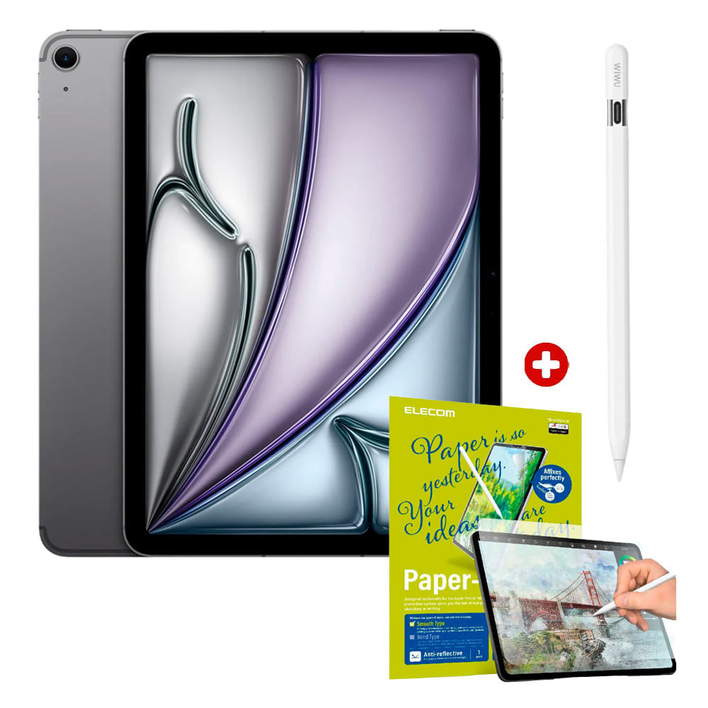 iPad Air 11" 128GB, 8GB RAM, cámara principal 12MP, frontal 12MP, 28.9 Wh, Chip M3, space gray + Pencil genérico, space gray