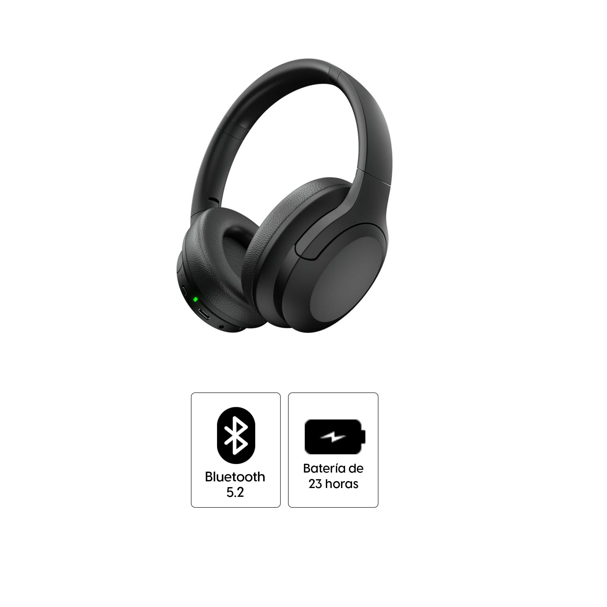 Imagen 2 del producto Audífonos bluetooth on ear Decibel Blackbeat Pro con almohadillas acolchadas, máx. 23 horas, control de música y llamadas, negro