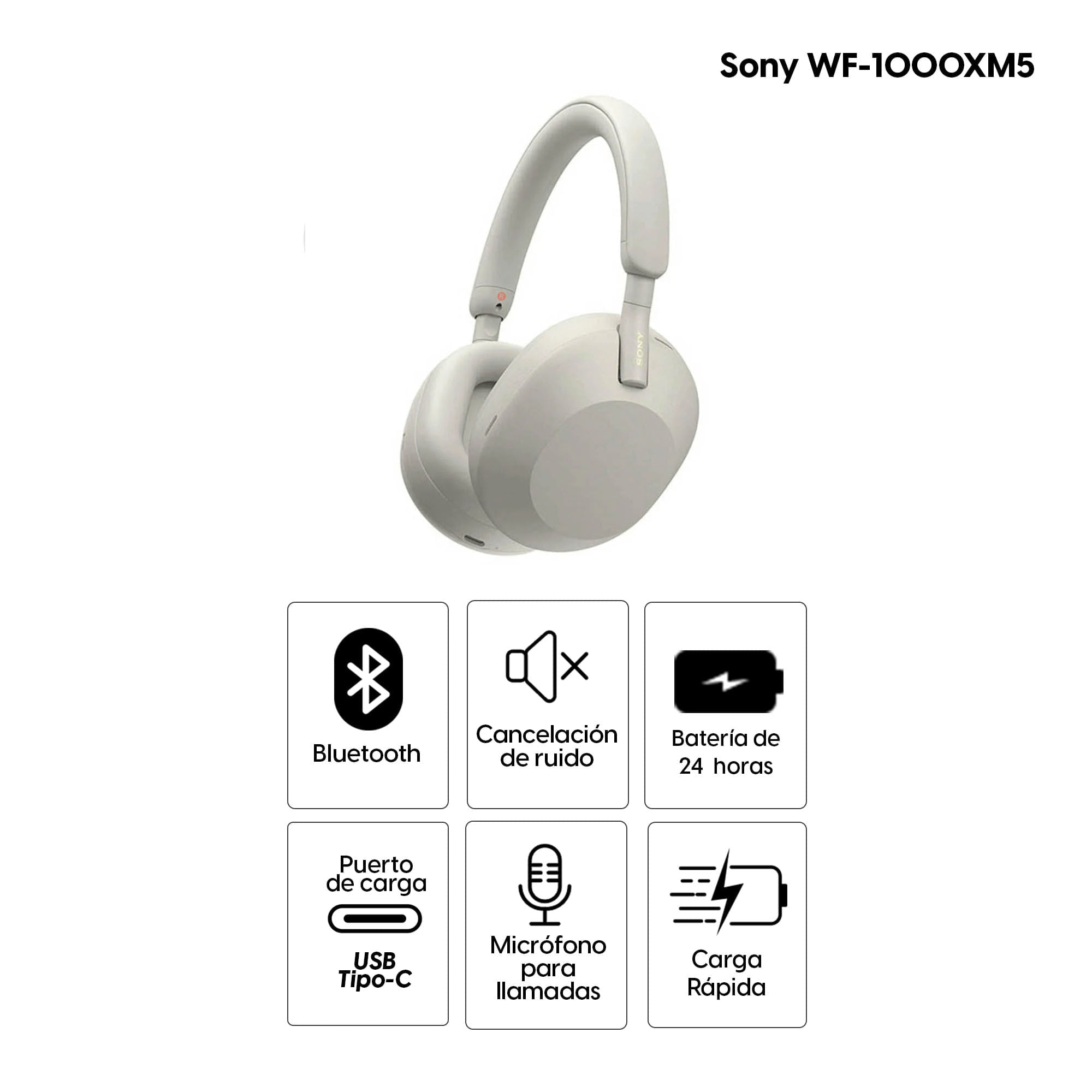 Imagen 2 del producto Audífonos con cancelación de ruido Sony WH-1000XM5 micrófono incorporado, máx. 24 horas, control de música y llamadas, gris