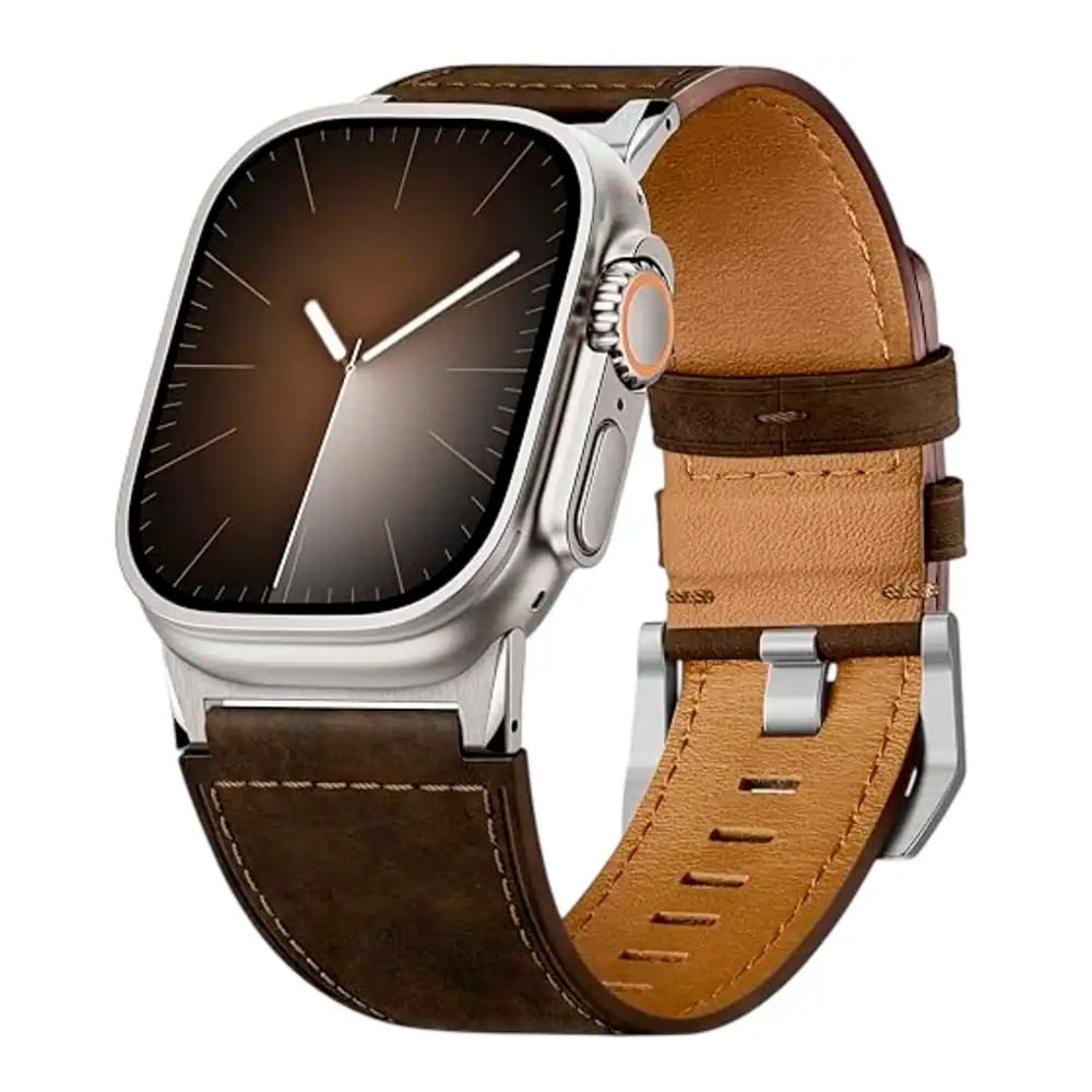 Correa de cuero Suitisbest Classic para Apple Watch Ultra y Series 10/11 46mm, hebilla acero, marrón oscuro
