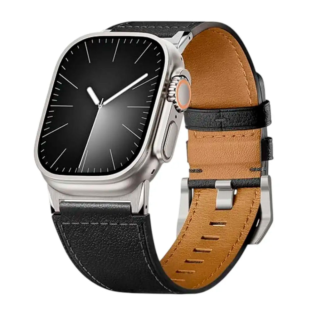 Correa Suitisbest Classic para Apple Watch Ultra y Series 10/11 46mm, hebilla acero, negro
