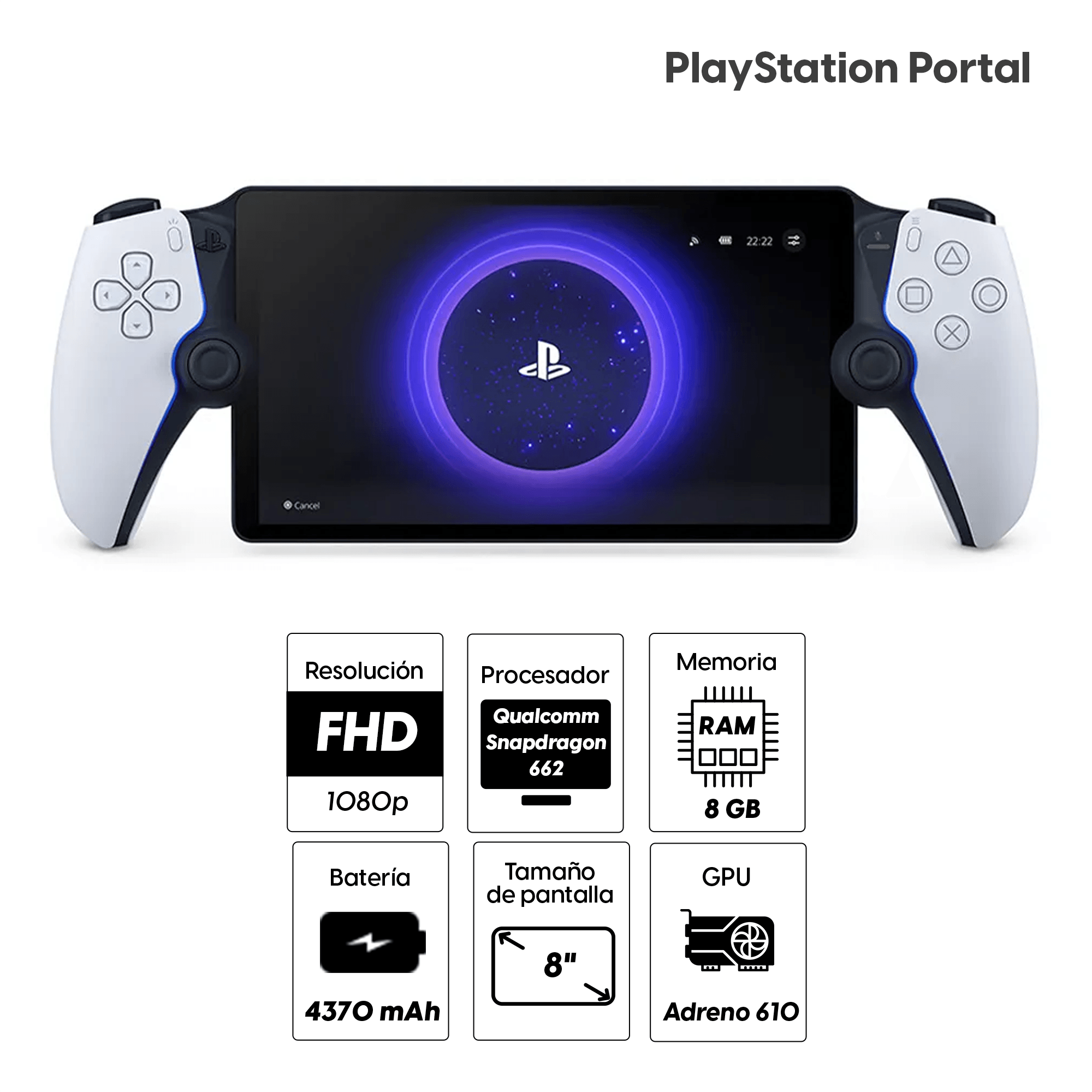 Imagen 2 del producto Consola portátil Sony PlayStation Portal pantalla de 8"", conexión Wi-Fi, 8 GB RAM, compatible con PS5 vía Remote Play