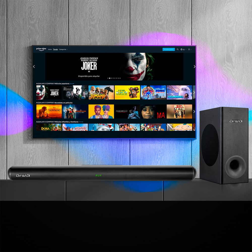 Imagen 2 del producto Barra de sonido Aiwa bluetooth con subwoofer 120W, 2.1 canales, pantalla led, negro
