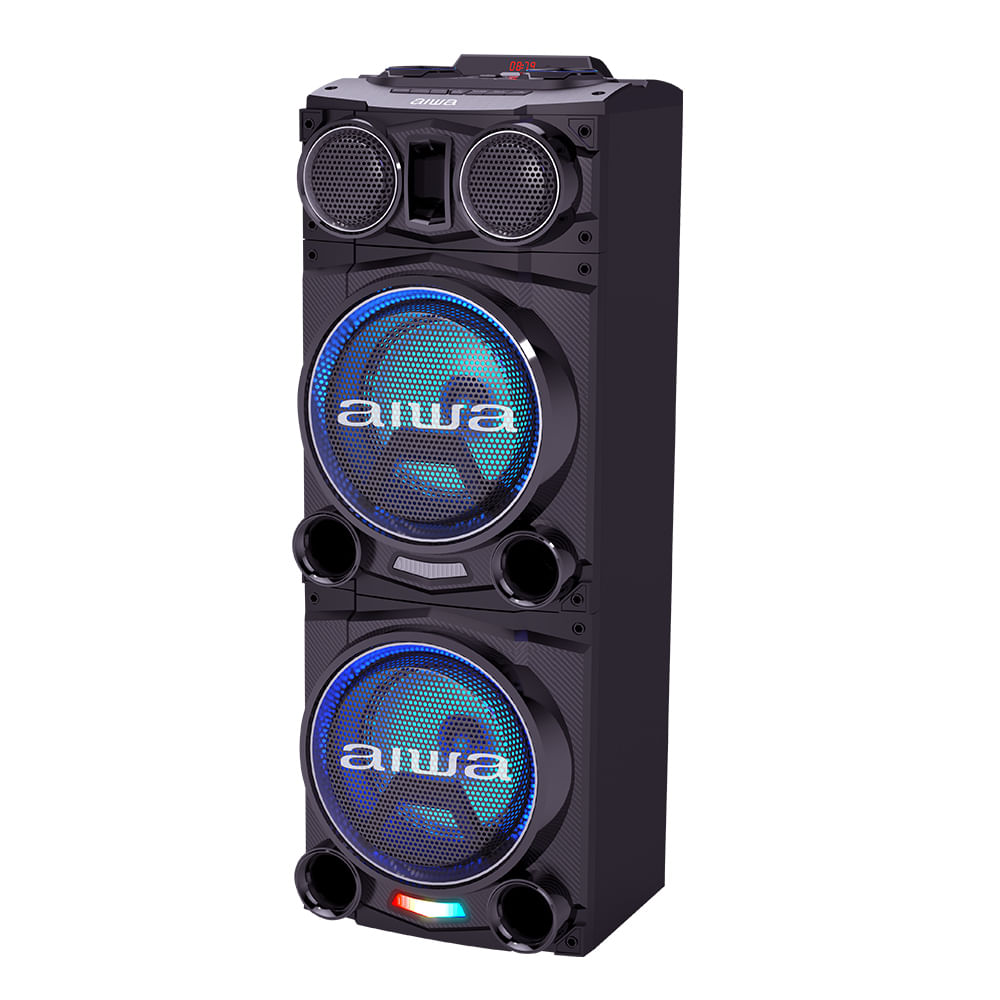Parlante de torre bluetooth Aiwa AW-POC10 4000W, radio FM, con karaoke, con iuminación, con control remoto, negro