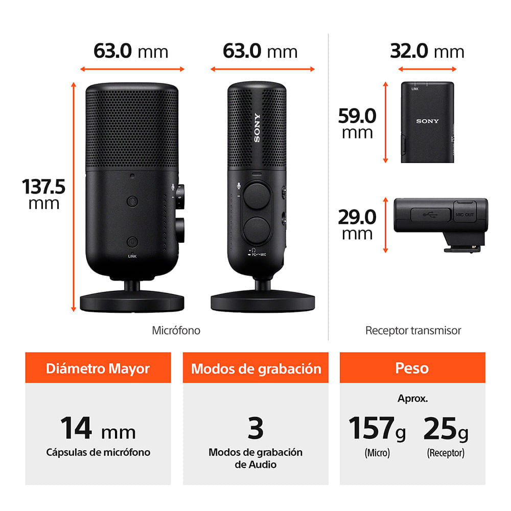 Imagen 2 del producto Micrófono inalámbrico Sony ECM-S1, con conexión cableada e inalámbrica, negro