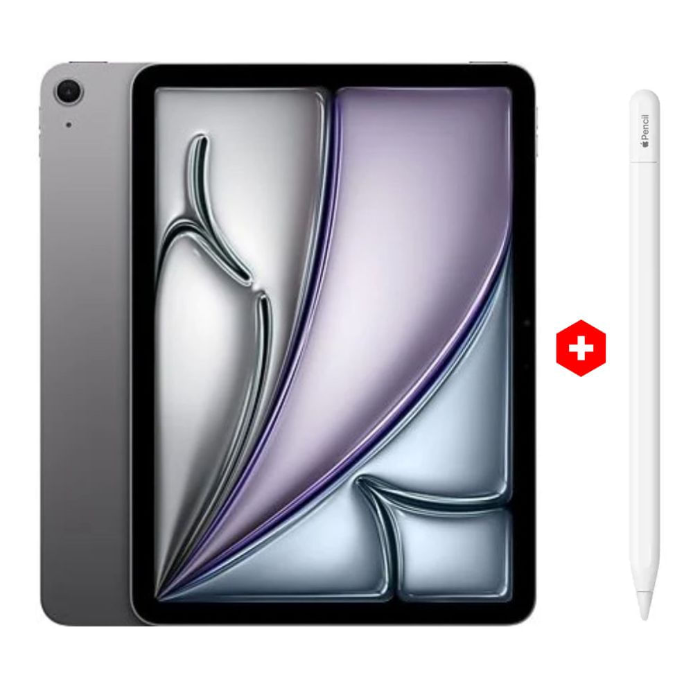 iPad Air 11" 128GB, 8GB RAM, cámara principal 12MP y frontal 12MP, 7600 mAh, Chip M2, gris espacial + Apple Pencil USB Tipo-C