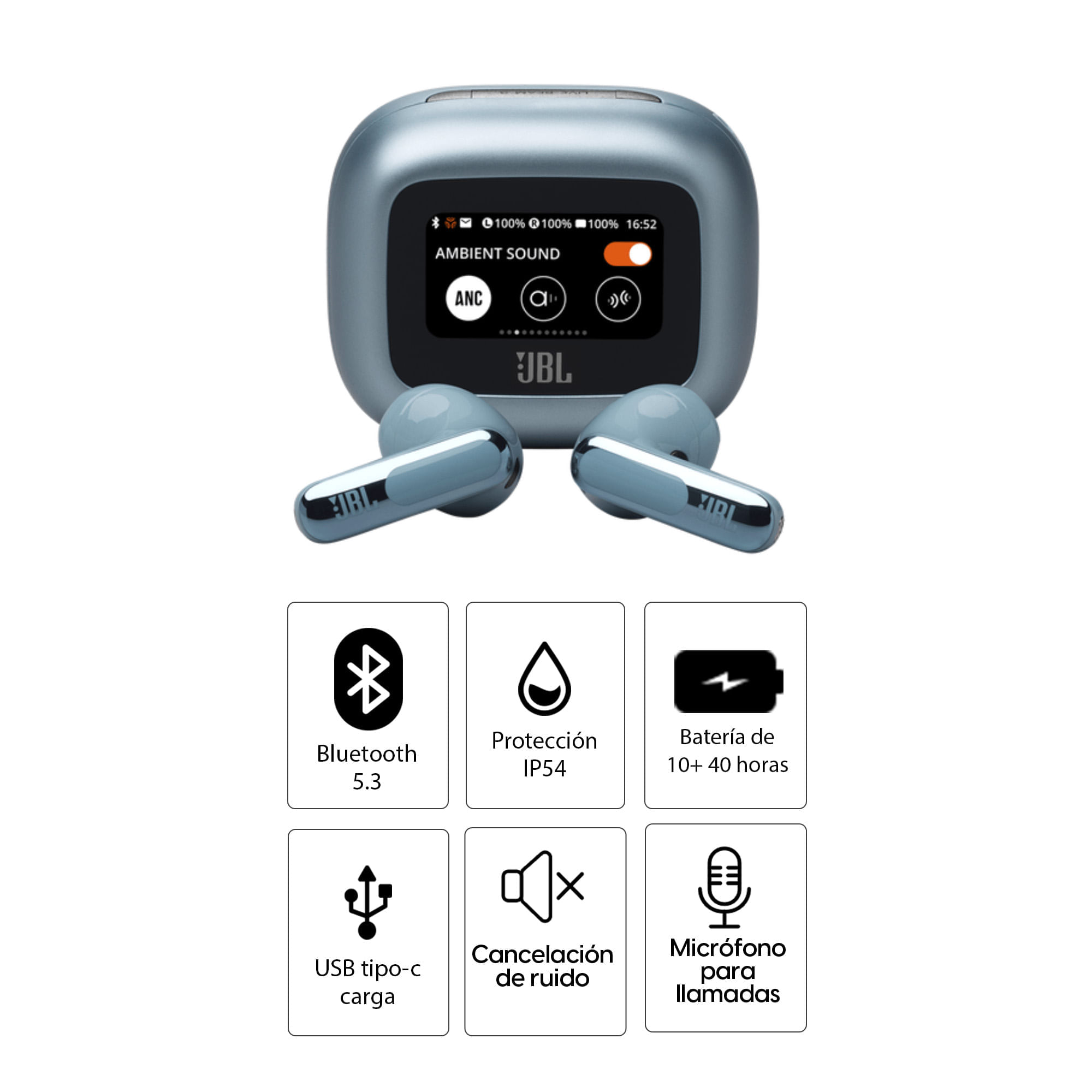 Imagen 2 del producto Audífonos bluetooth True Wireless JBL Live Flex 3 duración máx. 50 horas con estuche, cancelación de ruido, Smart Case, azul