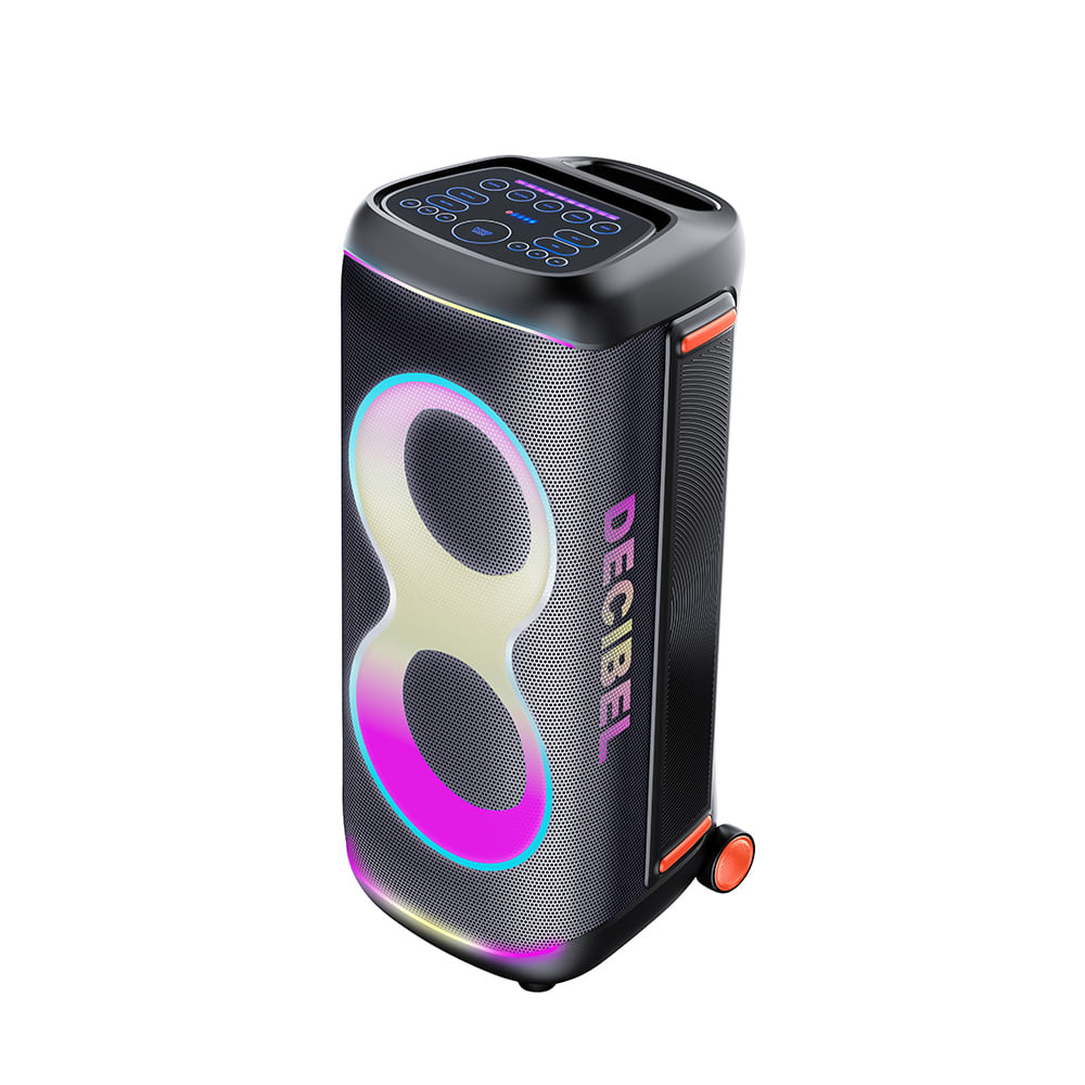 Imagen 2 del producto Parlante torre Bluetooth Decibel Partylights Pro 2 160W, woofer, iluminación led, radio FM, hasta 3 horas de reproducción, negro