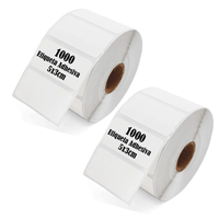 Etiqueta térmica adhesiva 5x3cm, pack 2 rollos, 1000 etiquetas cada uno, blanco
