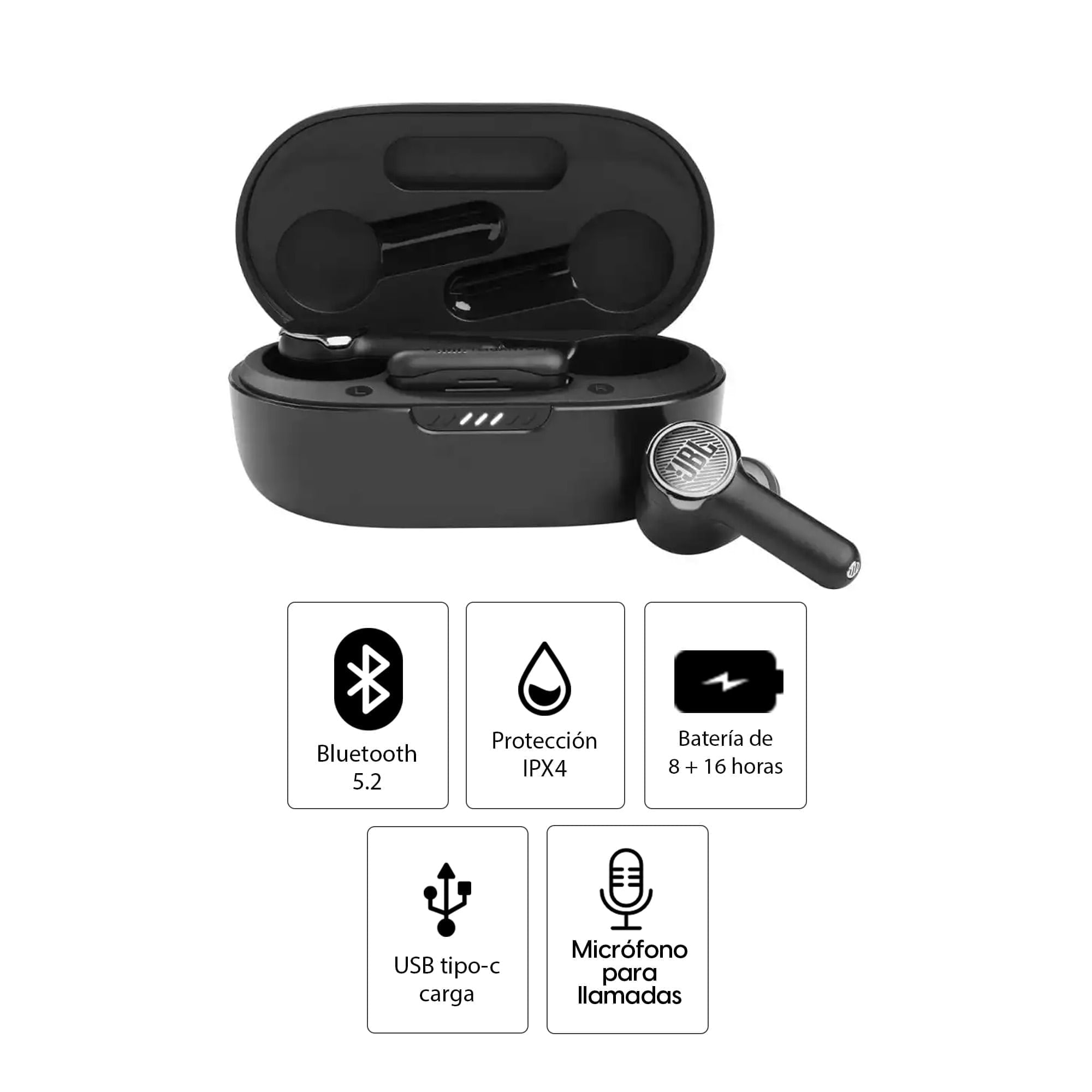 Imagen 2 del producto Audífonos bluetooth True Wireless JBL Quantum TWS resistente al agua IPX4, duración máx. 24 horas, cancelación de ruido, negro