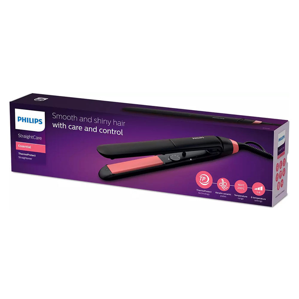 Imagen 2 del producto Plancha de cabello Philips ThermoProtect BHS376, placas cerámicas de queratina, temperatura ajustable hasta 230 °C, negro