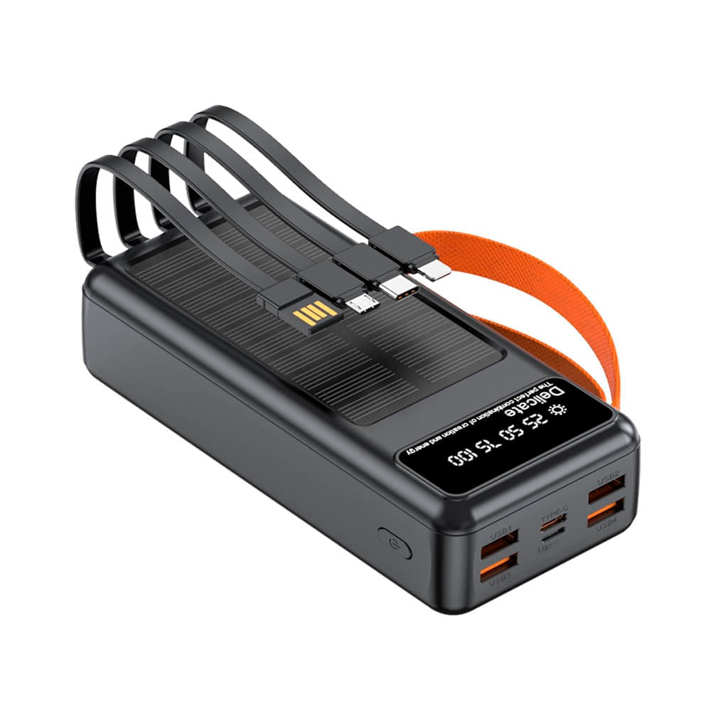 Imagen 2 del producto Cargador portátil Demgel 45.000 mAh DE-2002 solar, 4 salidas USB, Tipo C, Lightning, Micro USB, linterna incluida