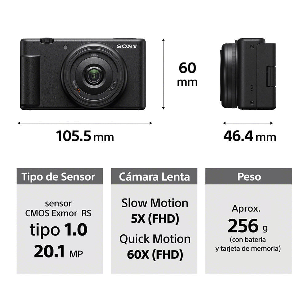 Imagen 2 del producto Cámara Sony ZV-1F para vlogs, lente 20 mm, micrófono integrado, video 4K, compacta
