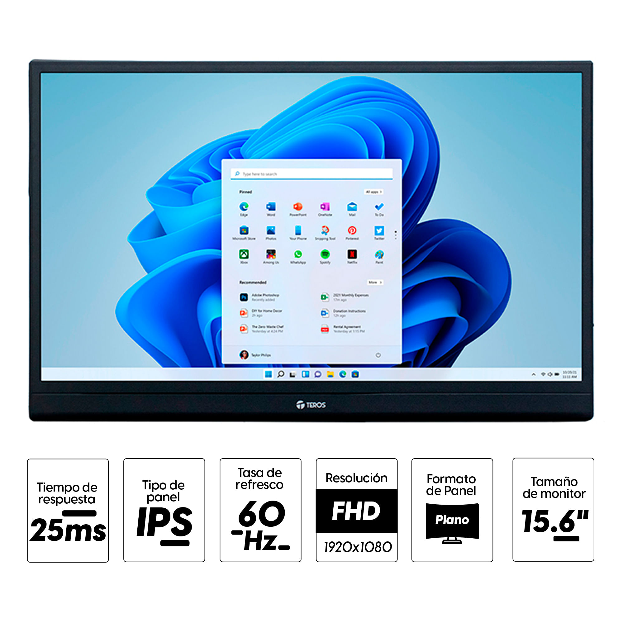 Imagen 2 del producto Monitor portátil TEROS TE-1501S 15.6"", IPS, FHD, 60Hz, 25ms, Mini HDMI/USB Tipo-C