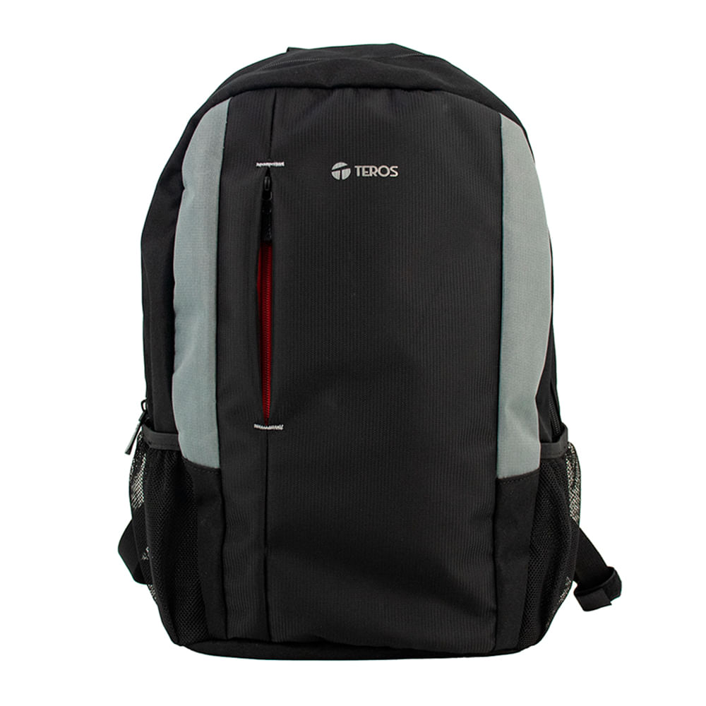 Mochila TEROS TE-9040NS para laptop de 15.6", compartimiento para 2 botellas laterales, negro
