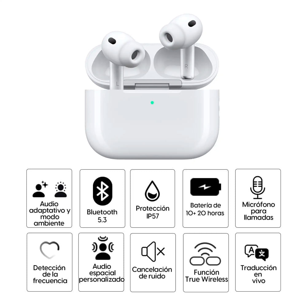 Imagen 2 del producto Airpods Pro 3ra generación, resistente al agua IP57, duración máx. 30 horas, cancelación de ruido, blanco