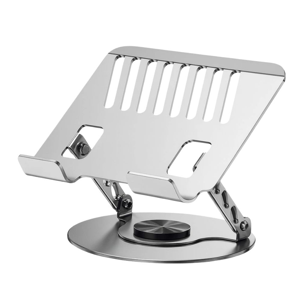 Soporte metálico para laptop y tablet hasta 17", giratorio 360°, graduable, aleación de zinc, gris