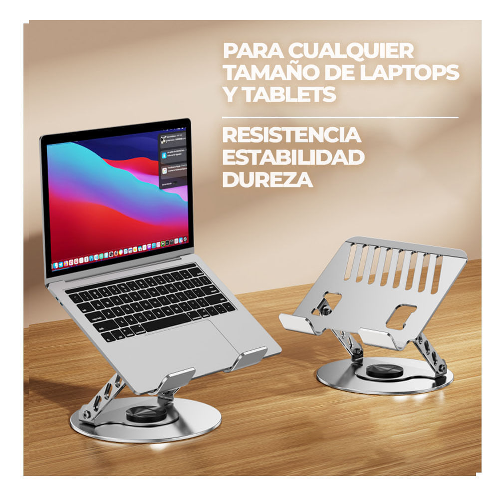 Imagen 2 del producto Soporte metálico para laptop y tablet hasta 17"", giratorio 360°, graduable, aleación de zinc, gris