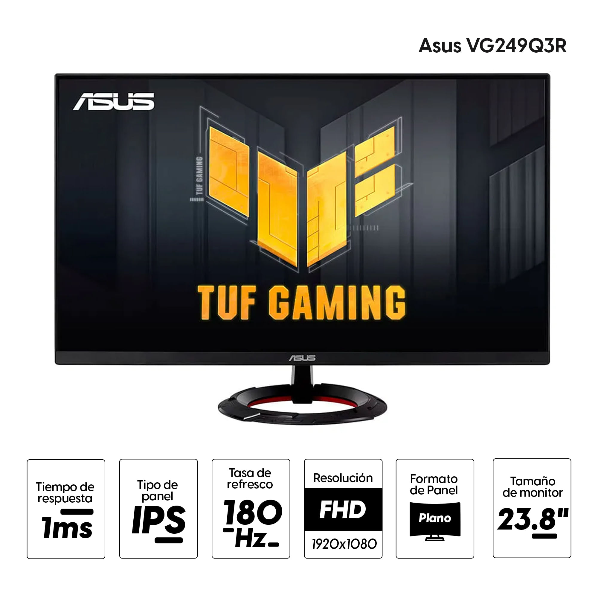 Imagen 2 del producto Monitor gamer plano Asus VG249Q3R 23.8"" Panel IPS, FHD (1920 x 1080), 180Hz, 1ms, entradas DisplayPort/HDMI