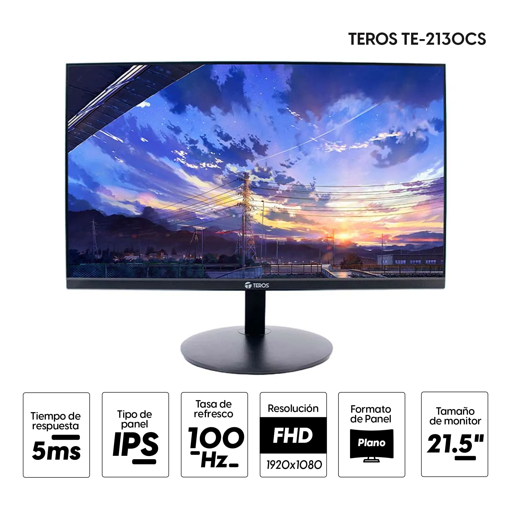 Imagen 2 del producto Monitor plano 21.5"" TEROS TE-2130CS Panel IPS, FHD(1920 x 1080), 100 Hz, 5ms, entradas HDMI/VGA