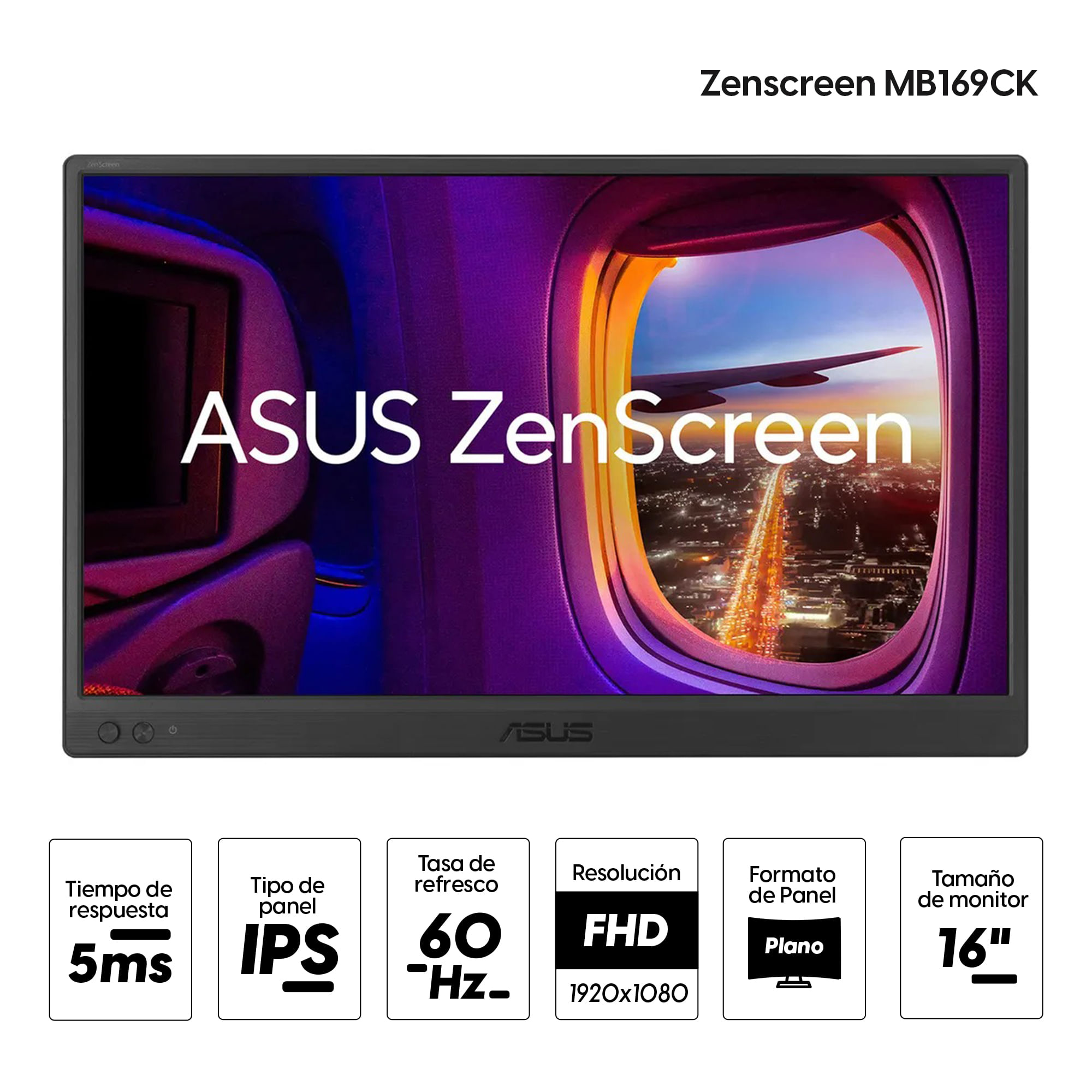 Imagen 2 del producto Monitor portátil Asus Zenscreen MB169CK 16” FHD (1920x1080), IPS, HDMI, USB-C, 60 Hz, 5ms