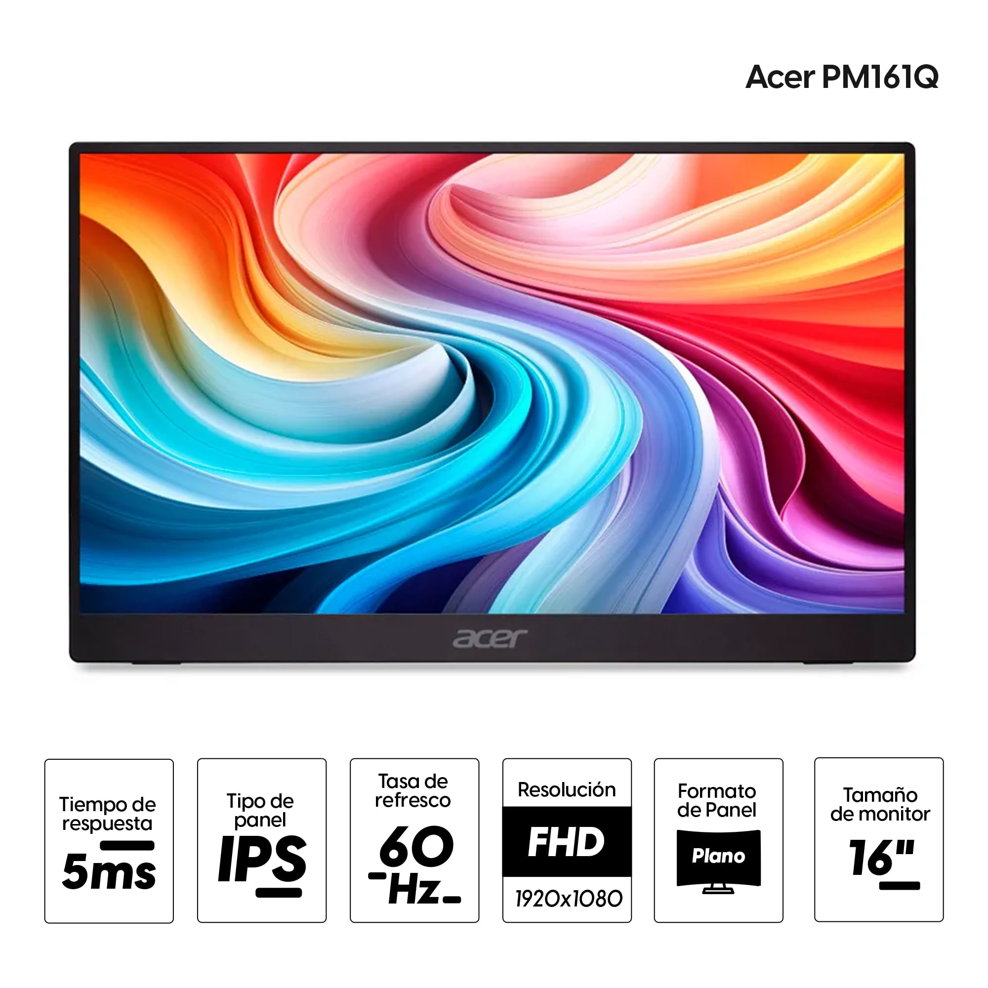Imagen 2 del producto Monitor portátil Acer PM161Q 15.6"" FHD (1920x1080), panel IPS, mini HDMI, 60 Hz, 5ms, negro