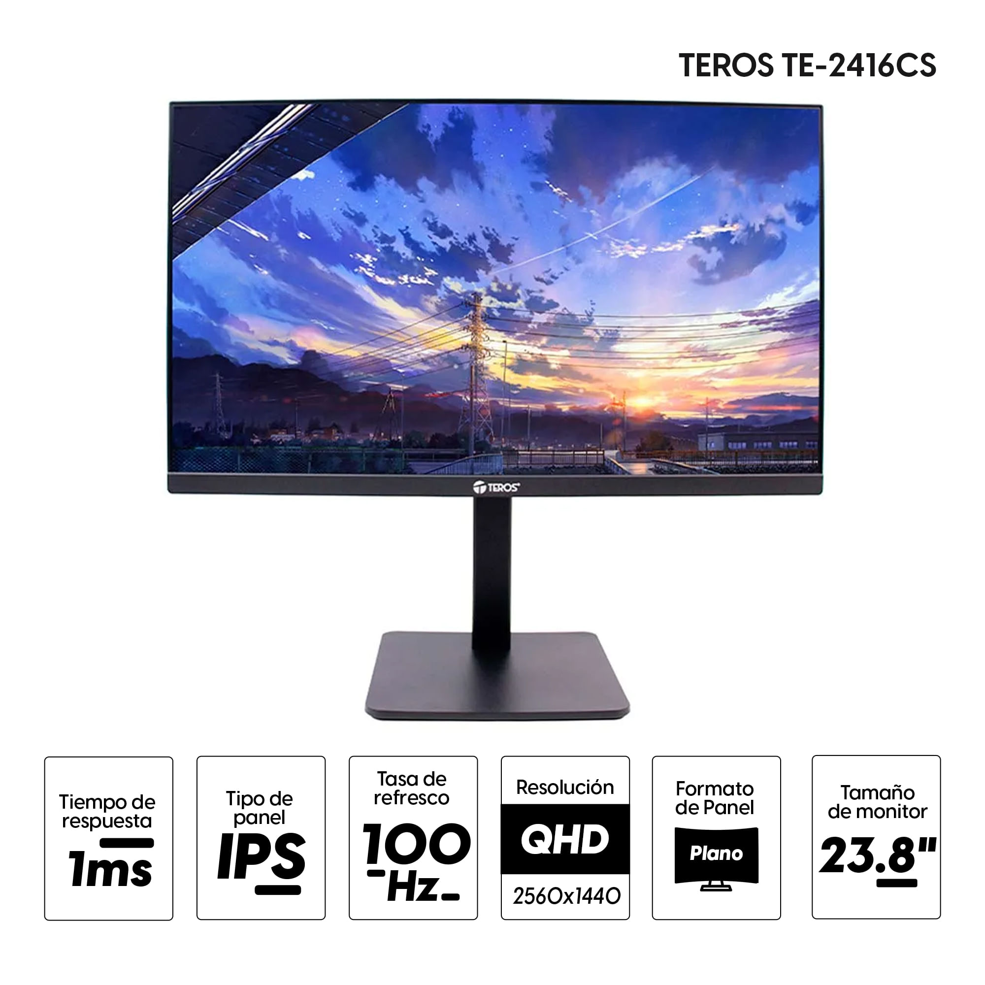 Imagen 2 del producto Monitor plano 23.8"" TEROS TE-2416CS Panel IPS, QHD(2560 x 1440), 100 Hz, 1ms, entradas HDMI/ DisplayPort
