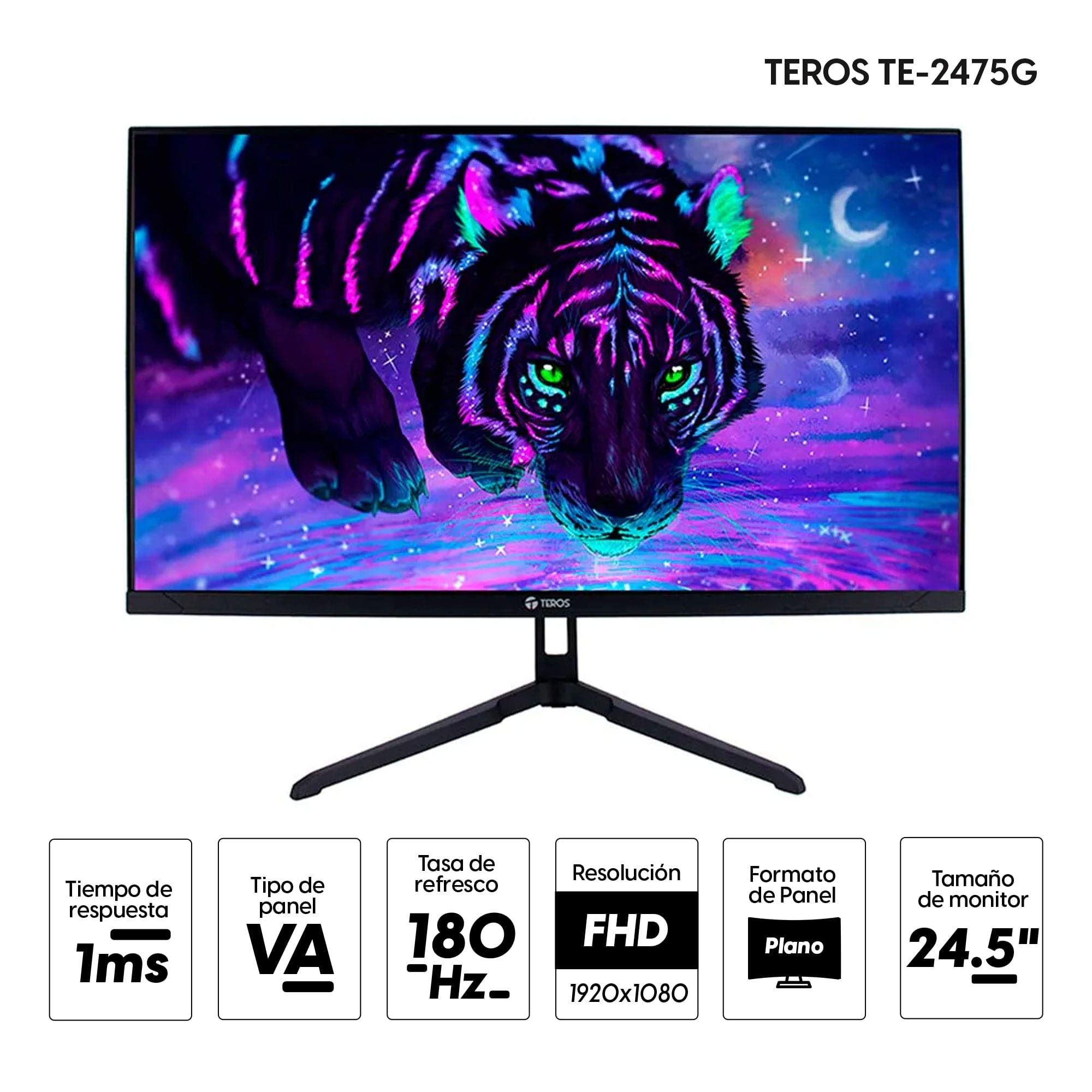 Imagen 2 del producto Monitor gamer plano 24.5"" TEROS TE-2475G Panel VA, FHD(1920 x 1080), 180 Hz, 1ms, entradas HDMI/ DisplayPort