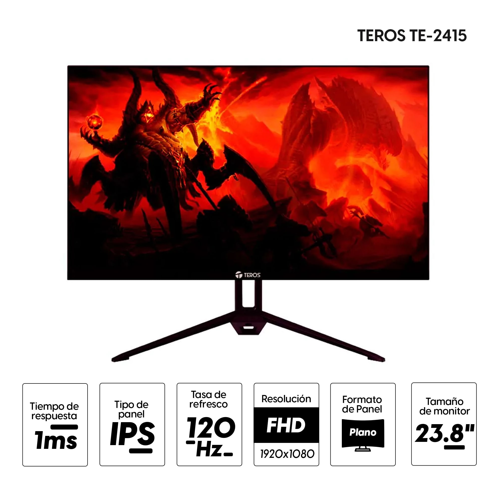 Imagen 2 del producto Monitor plano 23.8"" Teros TE-2415 Panel IPS, FHD(1920 x 1080), 120 Hz, 1ms, entradas HDMI/ DisplayPort