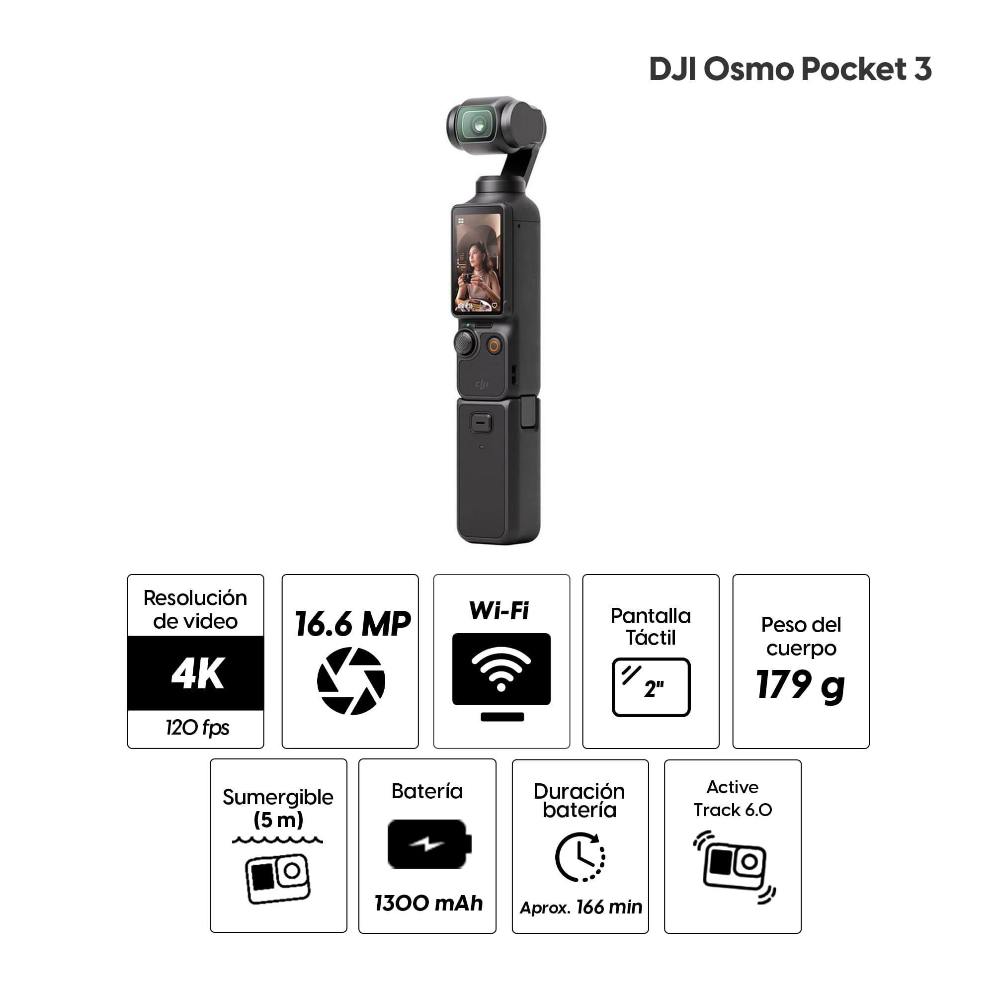 Imagen 2 del producto Cámara de acción DJI Osmo Pocket 3 Creator Combo grabación en 4K/120fps, Gimbal de 3 ejes, seguimiento de rostro/objeto, micrófono incluido
