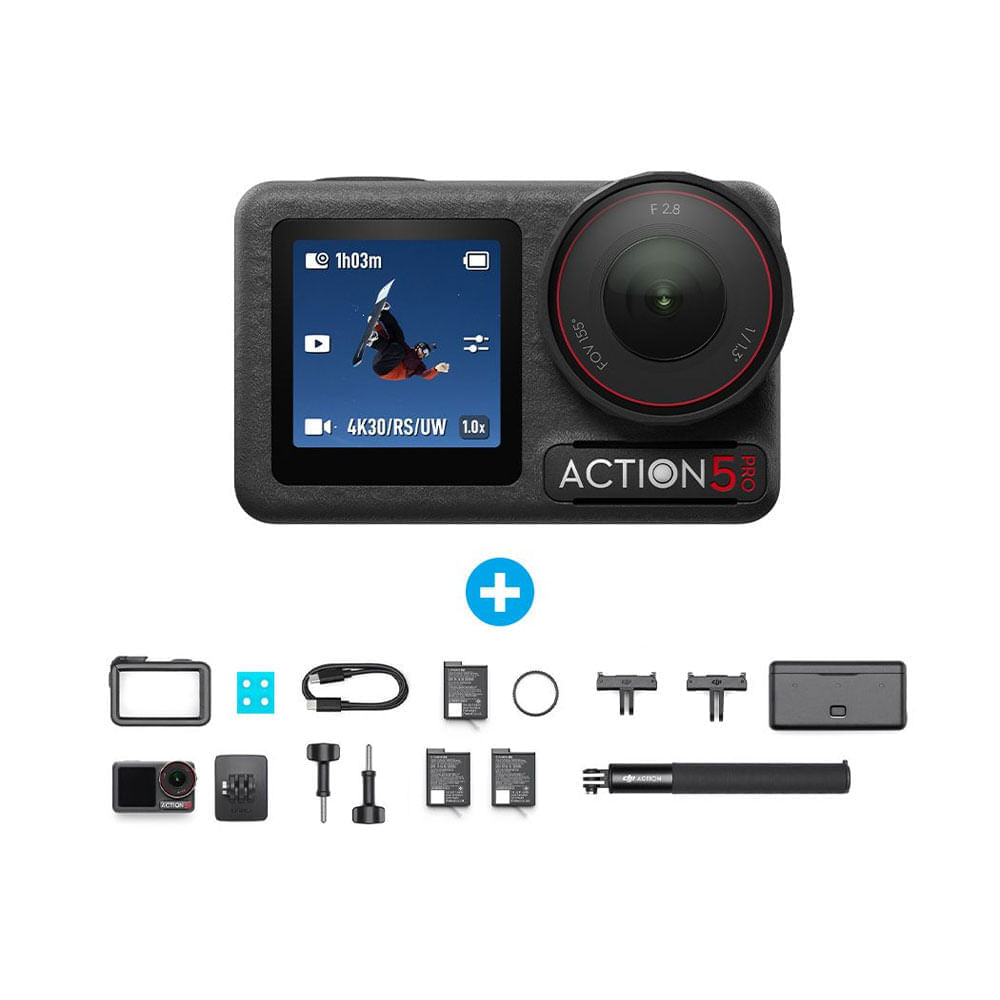 Imagen 1 del producto Cámara DJI Osmo Action 5 Pro Adventure Combo 4K, 40MP, 3 Baterías, 47 GB, batería hasta 4 horas, resistente al agua IP68 hasta 20 m sin carcasa