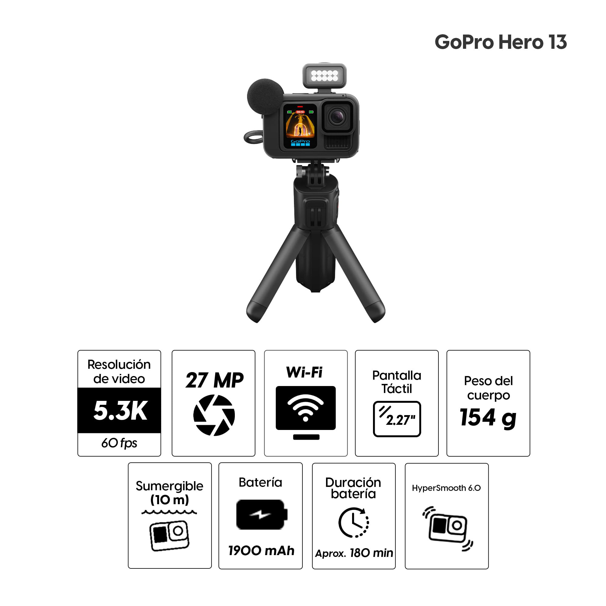 Imagen 2 del producto Cámara de acción GoPro Hero 13 Creator Edition grabación en 5.3K, fotos de 27MP, 1900 mAh batería enduro, 180min de batería, HyperSmooth 6.0